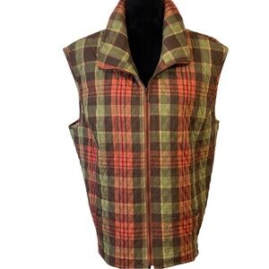 SOUTHERN LADY QUILTED ORANGE & GREEN PLAID FULL ZIP VEST SZ 3X EUC